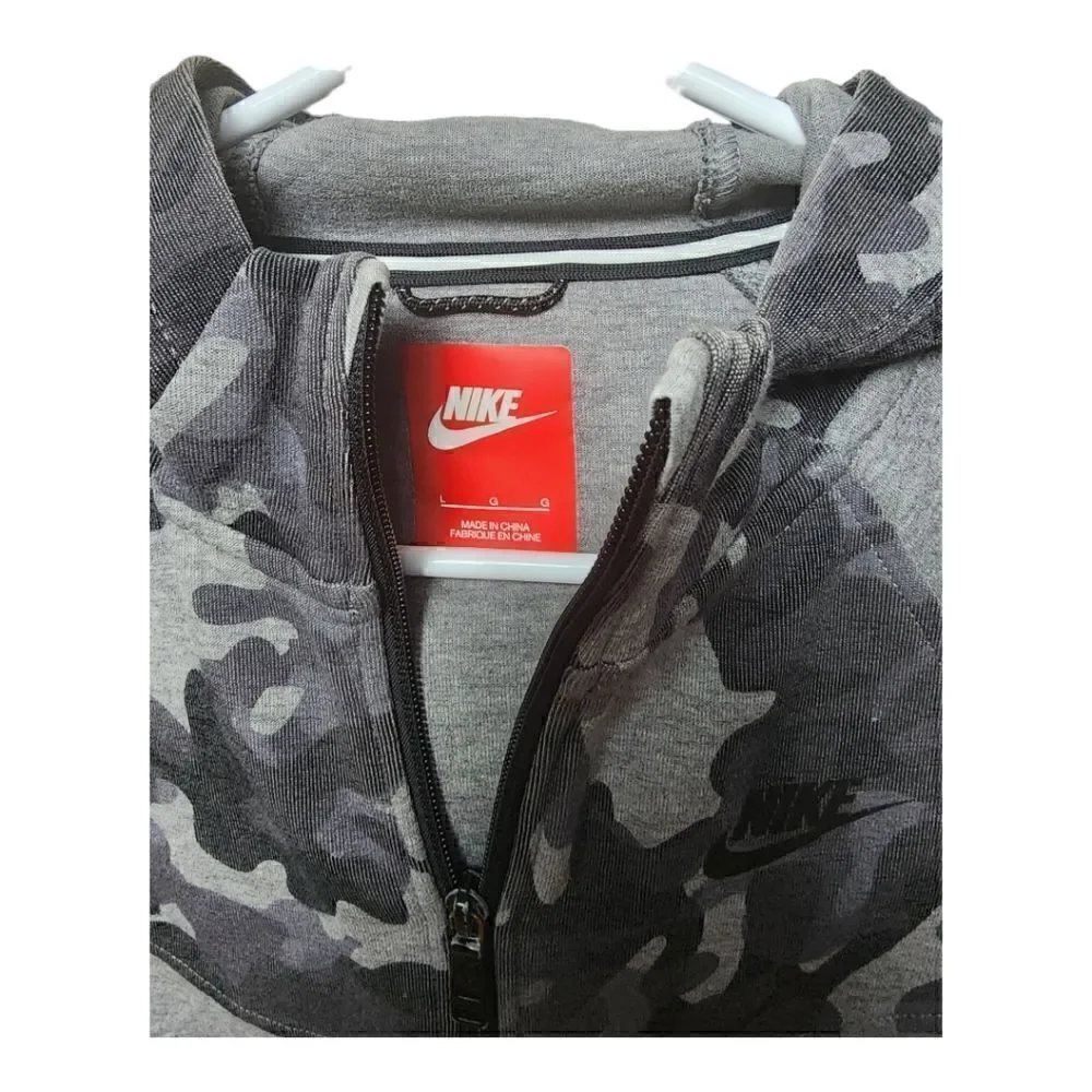 3019 -  Full Zip Hoodie Jacket Gray Camo Camouflage Thumb Holes Large